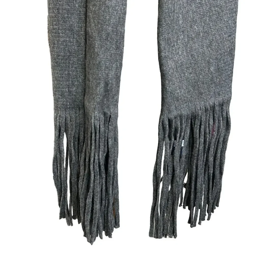 Lucky Brand Acrylic Fringe Knit Scarf NWT Sz One Size Gray Brushed Cozy Soft